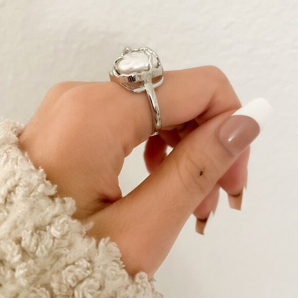 925 Sterling Silver Chunky Ring Square Boho Silver Statement Ring Unique Ring - Picture 6 of 8